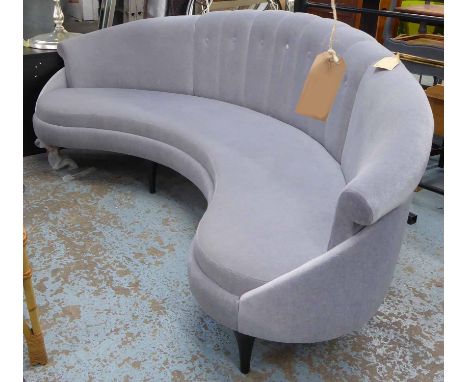 BEN WISTLER SOFA, kidney shaped, grey velvet finish, 235cm W approx.