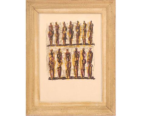 HENRY MOORE '13 Standing Men', 1958, lithograph, watermark in paper, Cramer 41, 45cm x 32cm, framed and glazed.