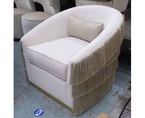BESPOKE SOFA LONDON ARMCHAIR, tassled back, with scatter cushion, 73cm H.