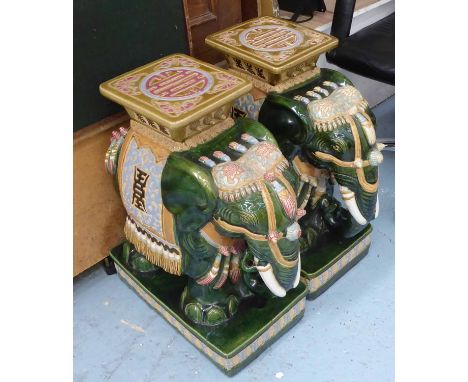 MAJOLICA ELEPHANT SEATS, a pair, ceramic 57cm H. (2)
