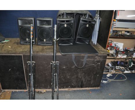 TWO YAMAHA STAGEPAS 300 PORTABLE SPEAKER SYSTEMS including two powered speaker, two passive speakers, one bag (for one pair o