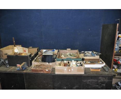 FIVE TRAYS CONTAINING WATCH AND CLOCKMAKERS TOOLS AND PARTS including gauging tools, pliers, files, a vintage L&amp;R Ultraso