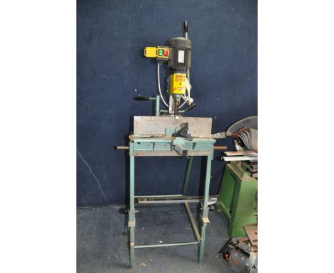 A MULTICO PM-20 BENCH MORTICING MACHINE ON STAND with four chisels total height 158cm bed width 50cm (PAT pass and working)