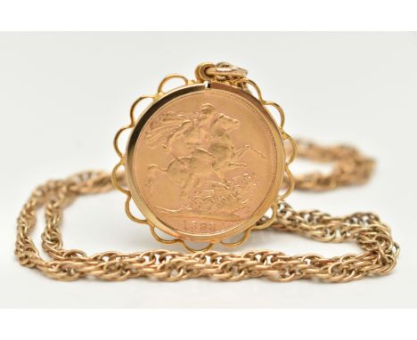 A FULL GOLD SOVEREIGN PENDANT AND CHAIN, Queen Victoria full sovereign, dated 1898, loose in a collet set mount, part Birming