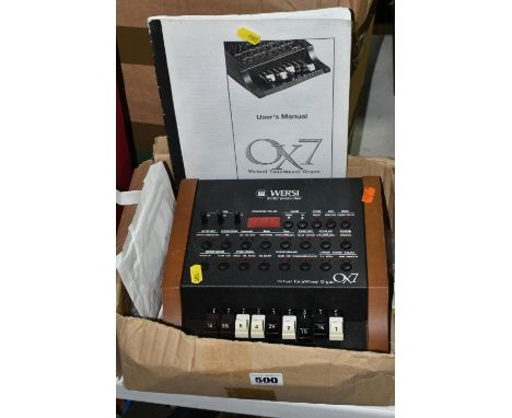 A WERSI OX7 VIRTUAL TONE WHEEL ORGAN, not tested, missing power cable and adaptor but otherwise appears complete and in fairl