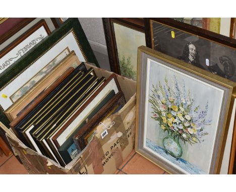 A QUANTITY OF PICTURES AND PRINTS ETC, to include a mixed media picture 'Two Crows' by Sabir &amp; Svetlana Gadzhiev, approxi
