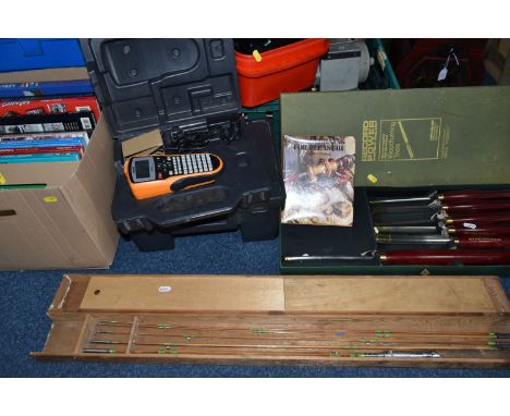 THREE BOXES AND LOOSE ASSORTED SUNDRIES to include a boxed vintage cane Japanese fishing rod, a Nintendo Wii with controllers