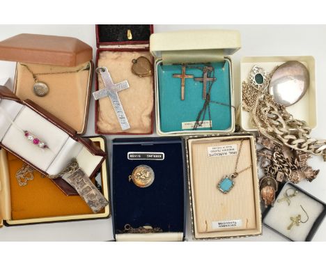 ASSORTED WHITE METAL JEWELLERY, to include a silver curb link charm bracelet, links stamped with sterling marks, fitted with 