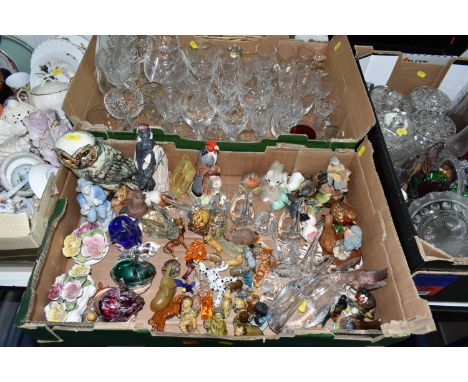 FOUR BOXES OF ASSORTED CERAMICS AND GLASSWARE, including Wade Whimsies of Nursery Rhyme characters and animals, Beswick garde