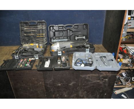 A DREMEL MODEL 4000 ROTARY TOOLS IN CASE, a Titan hammer drill in case, a Titan angle grinder in case, a Titan sander in case