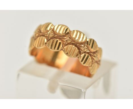 A 1970S 18CT YELLOW GOLD DRESS RING, the two-row abstract design ring with grooved detail, hallmarked 18ct London 1972, spons