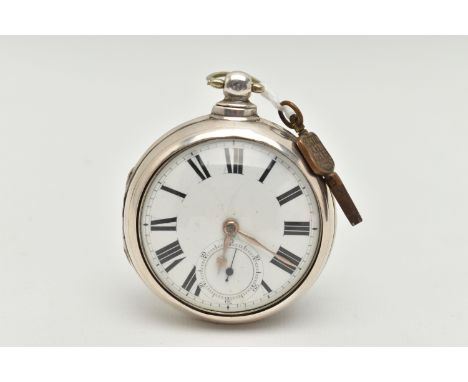 A SILVER OPEN FACE POCKET WATCH AND PAIRING CASE, key wound movement, Roman numerals, subsidiary dial at the six o'clock posi