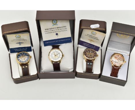 FOUR GENTS 'BRADFORD EXCHANGE' WRISTWATCHES, to include the King's Shilling, 100 years of The First World War with certificat