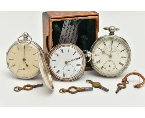 THREE POCKET WATCHES, the first a silver full hunter pocket watch, Roman numerals, subsidiary second dial at the six o'clock 