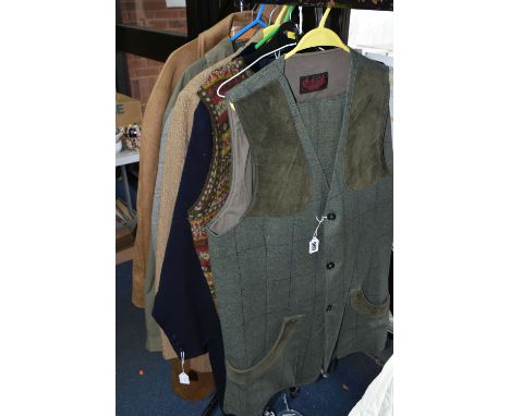 A GROUP OF GENTLEMEN'S CLOTHING, comprising a 'Charles Gale' two piece checked tweed shooting suit, UK size chest 42 '' , wai