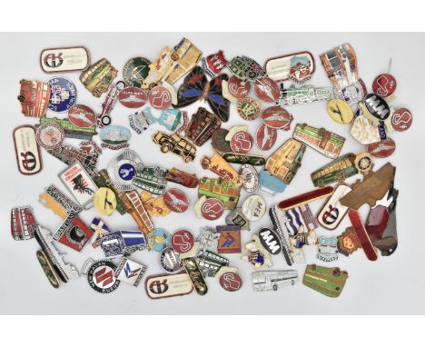 A BAG OF ASSORTED PIN BADGES, mainly enamel examples, to include tourist badges, vehicles etc.