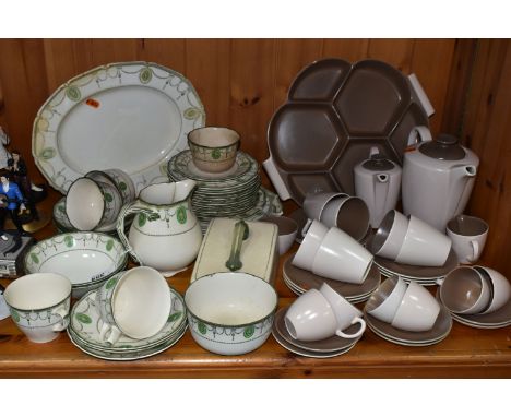 A GROUP OF ROYAL DOULTON 'COUNTESS' PATTERN DINNERWARE TOGETHER WITH POOLE POTTERY TWIN-TONE COFFEE AND TEAWARE, comprising a