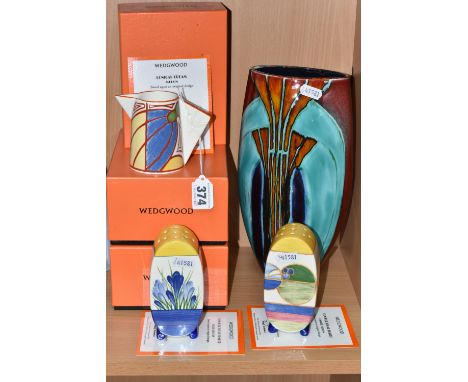 THREE PIECES OF WEDGWOOD 'CLARICE CLIFF COLLECTION' AND AN ANITA HARRIS VASE, comprising Wedgwood 'Clarice Cliff Collection':