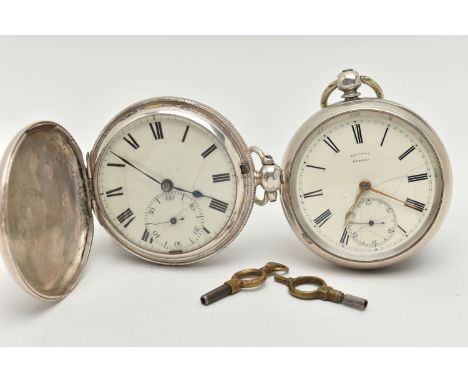 TWO SILVER POCKET WATCHES, the first an open face pocket watch, key wound movement, signed 'Rhodes Kendal', Roman numerals, s