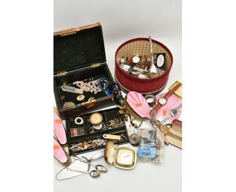 ASSORTED ITEMS, to include a four piece silver and pink guilloche enamel vanity set, comprising of a hair brush, mirror, and 