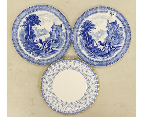 Pair of 19th Century Pratts Italian blue and white Rack plates: decorated with classical scenes, togthjer with later Spode it