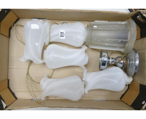 Frosted Glass Art Deco Lamp: together with chrome similar lamp base &amp; shades(7) 
