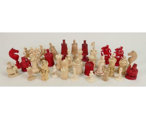 A collection of 19th Century Ivory Chess Pieces: largest item 7cm, damages noted Only Uk Postage is available