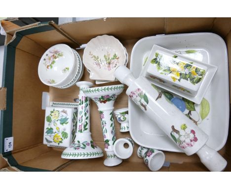 A collection of Portmeirion Botanical &amp; Similar items to include: rolling pin, butter dish, candlestick, bowls etc 