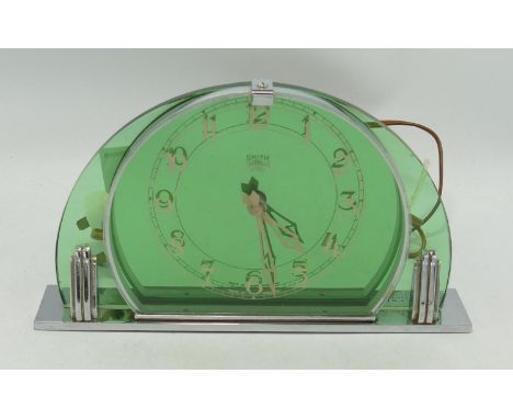 Art Deco Coloured Glass Smiths Electric Mantle Clock: length 23cm 