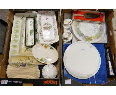 A mixed collection of items to include: boxed Royal Worcester Floral Cake stand, Wedgwood Candlesticks decorative china etc(2