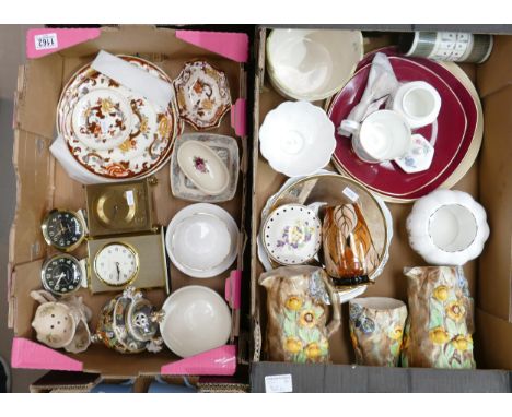 A mixed collection of item to include: mantle clocks, Masons Red Velvet patterned items, decorative vases etc (2 trays) 