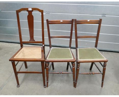 Pair Edwardian Oak Dining Chairs: together with similar Mahogany item(3) 
