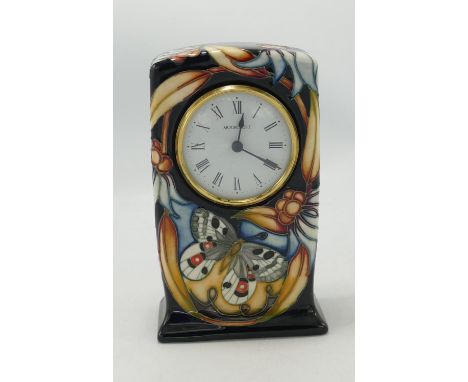 Moorcroft Apollo Butterfly Patterned Mantle Clock: height 15.5cm 