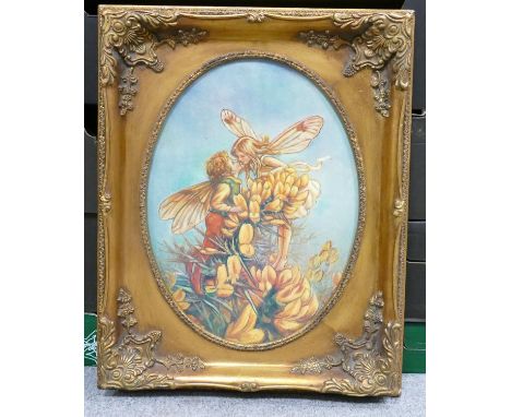 Minton large gilt framed ceramic plaque decorated with fairies: 