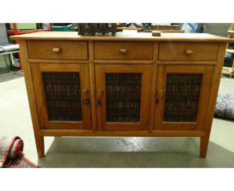 Light Oak Sideboard With Wicker Effect Doors: length 140, width 43cm &amp; height 94cm 