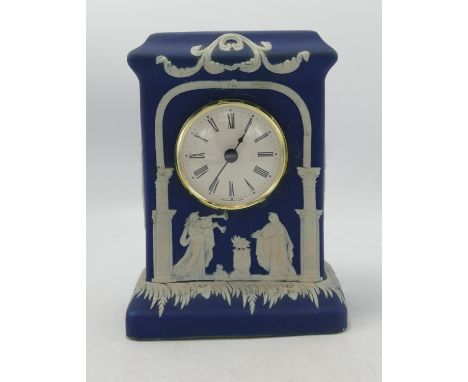 Adams Blue &amp; White Jasperware Mantle Clock: height 18cm 