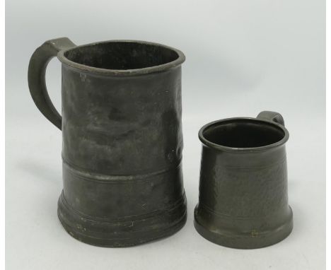 Tudric Pewter Tankard: together with earlier non Tudric item, height of tallest 14.8cm 