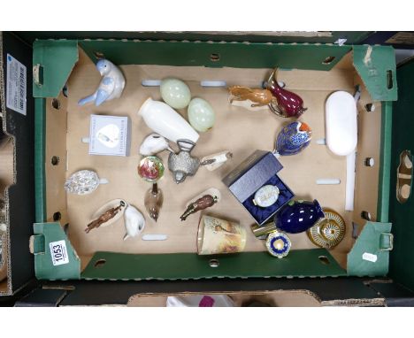 A mixed collection of items to include: Crummeles Millenium enameled box, Royal Worcester Commemorative pill box, Hager Renak