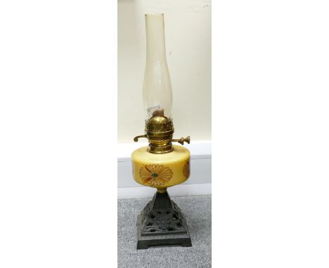 Cast Iron Based Victorian Oil Lamp: with chimney, height 55cm 