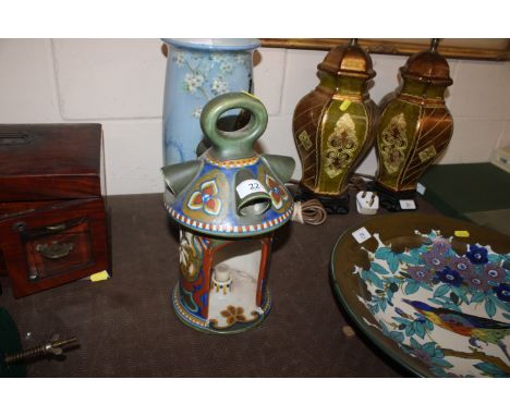 A Gouda pottery lantern with brightly coloured stylised floral decoration