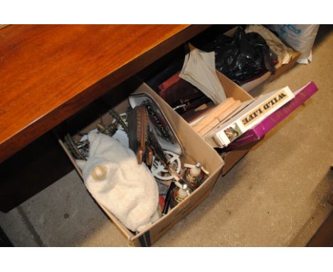 Two boxes of various sundries to include soda syphon, scales etc.