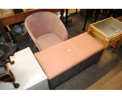 An upholstered loom ottoman and a loom armchair 
