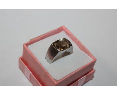 A Sterling silver and smoky topaz set dress ring, ring size K/L
