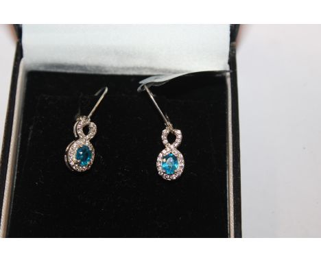A Sterling silver Neon Apatite and white topaz pair of drop ear-rings 