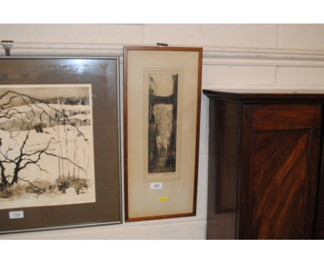 Christopher Shiner, pencil signed etching depicting Bordighera Italy 