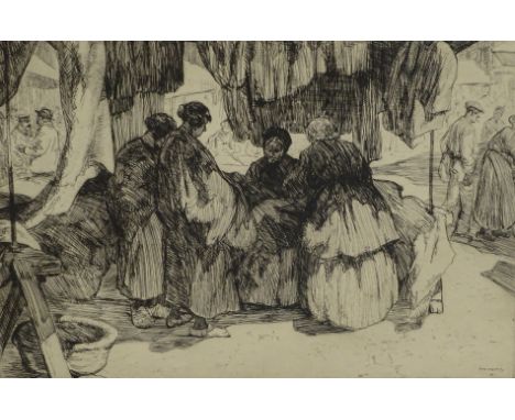 Iain Macnab (1890-1967). Market scene, artist signed etching, 30.5cm x 39.5cm.