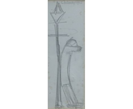 20thC British School. Figure by a lamp post, pencil, signed L.S. Lowry and dated 1965, 15.5cm x 5.5cm.