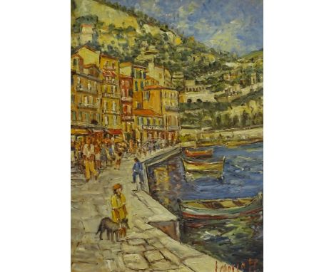 Georges Laporte (1926-2000). Port de Villefranche quai courbet, oil on board, signed and titled verso, 31cm x 21cm.
