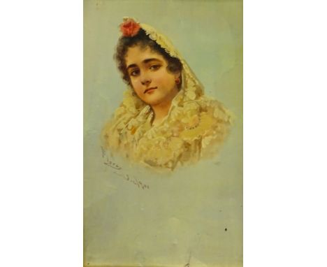Flores Cadiz (?) (19thC/20thC). Portrait studies, oil on board - pair, indistinctly signed and dated 1910, 26cm x 14.5cm.