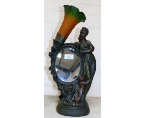 An Art Nouveau style table lamp in the form of a young woman and child